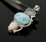 Gemstone Pendant - Larimar, Aquamarine and Pink Opal, Wire Wrapped Pendant, Silver Jewelry Gifts for Her, Bohemian Jewelry