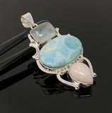 Gemstone Pendant - Larimar, Aquamarine and Pink Opal, Wire Wrapped Pendant, Silver Jewelry Gifts for Her, Bohemian Jewelry