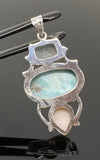 Gemstone Pendant - Larimar, Aquamarine and Pink Opal, Wire Wrapped Pendant, Silver Jewelry Gifts for Her, Bohemian Jewelry