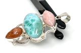 Gemstone Pendant - Larimar, Sunstone and Pink Opal, Wire Wrapped Pendant, Silver Jewelry Gifts for Her, Bohemian Jewelry