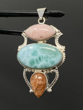 Gemstone Pendant - Larimar, Sunstone and Pink Opal, Wire Wrapped Pendant, Silver Jewelry Gifts for Her, Bohemian Jewelry