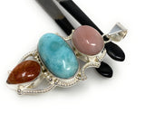 Gemstone Pendant - Larimar, Aquamarine and Pink Opal, Wire Wrapped Pendant, Silver Jewelry Gifts for Her, Bohemian Jewelry