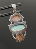 Gemstone Pendant - Larimar, Aquamarine and Pink Opal, Wire Wrapped Pendant, Silver Jewelry Gifts for Her, Bohemian Jewelry