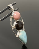 Gemstone Pendant - Larimar, Cats Eye and Pink Opal, Wire Wrapped Pendant, Silver Jewelry Gifts for Her, Bohemian Jewelry