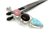 Gemstone Pendant - Larimar, Cats Eye and Pink Opal, Wire Wrapped Pendant, Silver Jewelry Gifts for Her, Bohemian Jewelry