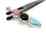 Gemstone Pendant - Larimar, Cats Eye and Pink Opal, Wire Wrapped Pendant, Silver Jewelry Gifts for Her, Bohemian Jewelry