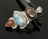 Gemstone Pendant - Larimar, Sunstone and Labradorite, Wire Wrapped Pendant, Silver Jewelry Gifts for Her, Bohemian Jewelry