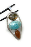 Gemstone Pendant - Larimar, Sunstone and Labradorite, Wire Wrapped Pendant, Silver Jewelry Gifts for Her, Bohemian Jewelry