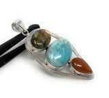 Gemstone Pendant - Larimar, Sunstone and Labradorite, Wire Wrapped Pendant, Silver Jewelry Gifts for Her, Bohemian Jewelry