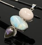 Gemstone Pendant - Larimar, Pink Opal and Labradorite , Wire Wrapped Pendant, Silver Jewelry Gifts for Her, Bohemian Jewelry