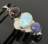 Gemstone Pendant - Larimar, Cats Eye and Tanzanite, Wire Wrapped Pendant, Silver Jewelry Gifts for Her, Bohemian Jewelry