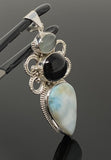 Gemstone Pendant - Larimar, Cats Eye and Aquamarine , Wire Wrapped Pendant, Silver Jewelry Gifts for Her, Bohemian Jewelry