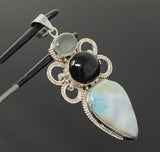 Gemstone Pendant - Larimar, Cats Eye and Aquamarine , Wire Wrapped Pendant, Silver Jewelry Gifts for Her, Bohemian Jewelry