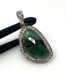 Emerald Pendant, Silver Pave Diamond Emerald Gemstone Pendant, May Birthstone Pendant, Spiritual Crystal Jewelry, Healing Chakra Jewelry