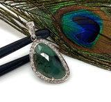 Emerald Pendant, Silver Pave Diamond Emerald Gemstone Pendant, May Birthstone Pendant, Spiritual Crystal Jewelry, Healing Chakra Jewelry