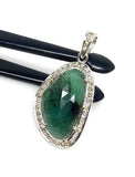 Emerald Pendant, Silver Pave Diamond Emerald Gemstone Pendant, May Birthstone Pendant, Spiritual Crystal Jewelry, Healing Chakra Jewelry