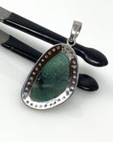 Emerald Pendant, Silver Pave Diamond Emerald Gemstone Pendant, May Birthstone Pendant, Spiritual Crystal Jewelry, Healing Chakra Jewelry