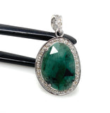 Emerald Diamond Pendant, Natural Emerald Sterling Silver Pendant, May Birthstone Pendant, Pave Diamond Pendant, 1.40” x 0.75”