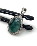 Emerald Diamond Pendant, Natural Emerald Sterling Silver Pendant, May Birthstone Pendant, Pave Diamond Pendant, 1.40” x 0.75”
