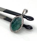 Emerald Diamond Pendant, Sterling Silver May Birthstone Jewelry, Spiritual Healing Heart Chakra Crystal Pendant, Gifts for Her 1.40” x 0.75”