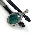 Emerald Diamond Pendant, Natural Emerald Sterling Silver Pendant, May Birthstone Pendant, Pave Diamond Pendant, 1.40” x 0.75”