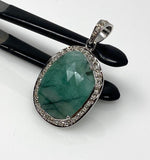 Emerald Diamond Pendant, Natural Emerald Sterling Silver Pendant, May Birthstone Pendant, Pave Diamond Pendant, 1.40” x 0.75”
