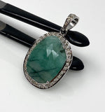 Emerald Diamond Pendant, Natural Emerald Sterling Silver Pendant, May Birthstone Pendant, Pave Diamond Pendant, 1.40” x 0.75”