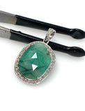 Emerald Diamond Pendant, Natural Emerald Sterling Silver Pendant, May Birthstone Pendant, Pave Diamond Pendant, 1.40” x 0.75”