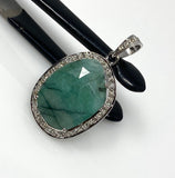 Emerald Diamond Pendant, Natural Emerald Sterling Silver Pendant, May Birthstone Pendant, Pave Diamond Pendant, 1.40” x 0.75”