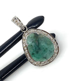 Emerald Pave Diamond Sterling Silver Pendant, May Birthstone Pendant, Heart Chakra Healing Gemstone Jewelry, Spiritual Crystal Pendant Gifts