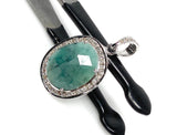 Emerald Diamond Pendant, Natural Emerald Sterling Silver Pendant, May Birthstone Pendant, Pave Diamond Pendant, 1.25” x 0.75”