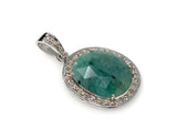 Emerald Diamond Pendant, Natural Emerald Sterling Silver Pendant, May Birthstone Pendant, Pave Diamond Pendant, 1.25” x 0.75”