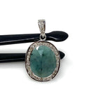 Emerald Diamond Pendant, Natural Emerald Sterling Silver Pendant, May Birthstone Pendant, Pave Diamond Pendant, 1.25” x 0.75”
