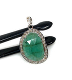 Emerald Diamond Pendant, Sterling Silver May Birthstone Jewelry, Spiritual Healing Chakra Pendant, Emerald Crystal Pendant, 1.30” x 0.75”