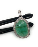 Emerald Diamond Pendant, Sterling Silver May Birthstone Jewelry, Spiritual Healing Chakra Pendant, Emerald Crystal Pendant, 1.30” x 0.75”