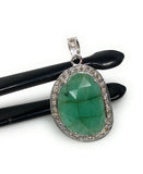 Emerald Diamond Pendant, Sterling Silver May Birthstone Jewelry, Spiritual Healing Chakra Pendant, Emerald Crystal Pendant, 1.30” x 0.75”
