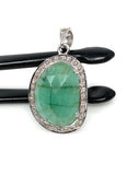 Emerald Diamond Pendant, Sterling Silver May Birthstone Jewelry, Spiritual Healing Chakra Pendant, Emerald Crystal Pendant, 1.30” x 0.75”