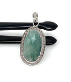 Emerald Diamond Pendant, Natural Emerald Sterling Silver Pendant, May Birthstone Pendant, Pave Diamond Pendant, 1.35” x 0.60”