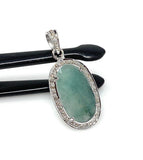 Emerald Diamond Pendant, Natural Emerald Sterling Silver Pendant, May Birthstone Pendant, Pave Diamond Pendant, 1.35” x 0.60”