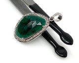Emerald Diamond Pendant, Natural Emerald Sterling Silver Pendant, May Birthstone Pendant, Pave Diamond Pendant, 1.50” x 0.80”