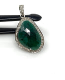 Emerald Diamond Pendant, Natural Emerald Sterling Silver Pendant, May Birthstone Pendant, Pave Diamond Pendant, 1.50” x 0.80”