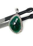 Emerald Diamond Pendant, Natural Emerald Sterling Silver Pendant, May Birthstone Pendant, Pave Diamond Pendant, 1.50” x 0.80”