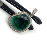 Emerald Diamond Pendant, Natural Emerald Sterling Silver Pendant, May Birthstone Pendant, Pave Diamond Pendant, 1.35” x 0.80”