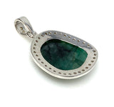 Emerald Diamond Pendant, Natural Emerald Sterling Silver Pendant, May Birthstone Pendant, Pave Diamond Pendant, 1.35” x 0.80”
