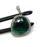 Emerald Diamond Pendant, Natural Emerald Sterling Silver Pendant, May Birthstone Pendant, Pave Diamond Pendant, 1.35” x 0.80”
