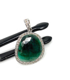 Emerald Diamond Pendant, Natural Emerald Sterling Silver Pendant, May Birthstone Pendant, Pave Diamond Pendant, 1.35” x 0.80”