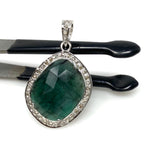 Emerald Pave Diamond Pendant, May Birthstone Silver Pendant, Spiritual Gemstone Jewelry, Heart Chakra Balancing Healing Crystal Jewelry