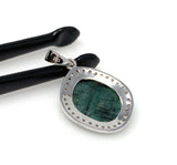 Emerald Pave Diamond Pendant, May Birthstone Silver Pendant, Spiritual Gemstone Jewelry, Heart Chakra Balancing Healing Crystal Jewelry