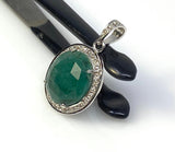 Emerald Diamond Pendant, Natural Emerald Sterling Silver Pendant, May Birthstone Pendant, Pave Diamond Pendant, 1.20” x 0.75”