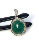 Emerald Diamond Pendant, Natural Emerald Sterling Silver Pendant, May Birthstone Pendant, Pave Diamond Pendant, 1.20” x 0.75”